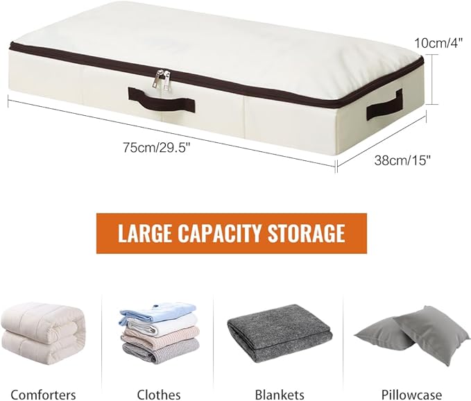 Pack of 3, Home Organization and Storage with Sturdy Sidewalls & Bottom, Heavy Duty Storage Bins, Tear-Proof Drag-Resistant, Ideal for Apartment, Dorm, Bedroom, Attic, Stackable (Beige, 29.5x15x4")
