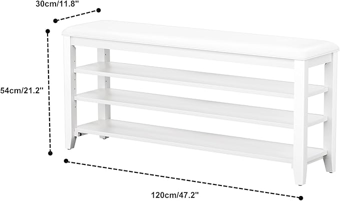 Taitiy Shoe Bench Storage Rubberwood with Leather Cushion for Entryway Bench Ideal for Hallways Shoe Rack Front Doors Entrances Mudrooms Featuring 3 Height-Adjustable and Removable Shelves