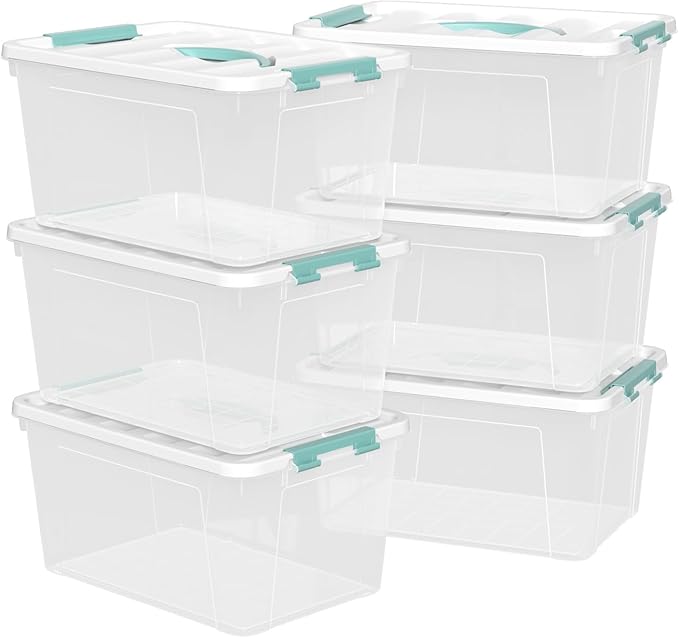 Zerdyne 6-Pack Clear Storage Latch Bins, 14 L Plastic Storage Boxes with Lid