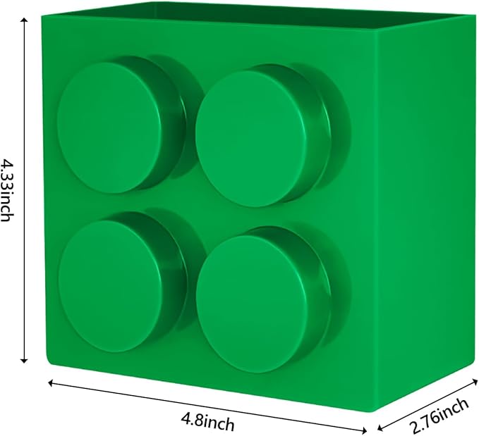 Magnetic Basket Organizer for Fridge - Lego-Style ABS Plastic Storage Box,No Drill Design for Kitchen Counter, Microwave & Whiteboard, Holds Up to 3.5 lbs (Green)