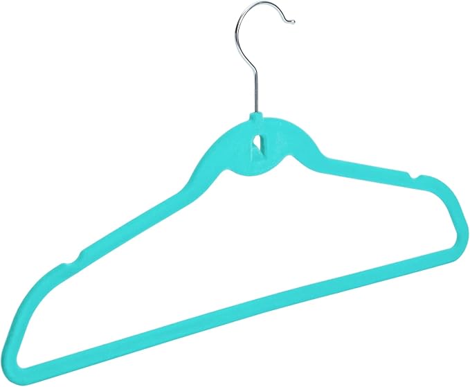 Juvale Velvet Clothes Hangers with Cascading Hooks - Anti-Slip Stackable Velvet Hangers - Mini Hanger Hooks for Layering - Pack of 50, 17.5 in, Teal
