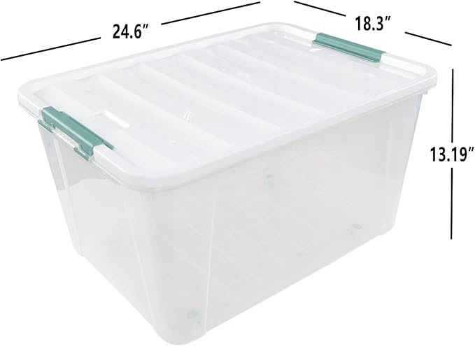 Zerdyne 80 L Extra Large Plastic Storage Box, Clear Large Plastic Storage Bins with Wheels, 4-Pack