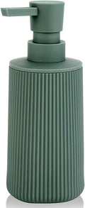 Small Soap Dispenser for Bathroom and Kitchen, Modern Farmhouse Striped Style Plastic Hand Soap Dish Soap Dispenser with Pump Matte Green