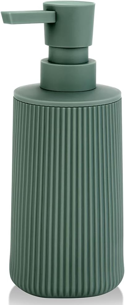 Small Soap Dispenser for Bathroom and Kitchen, Modern Farmhouse Striped Style Plastic Hand Soap Dish Soap Dispenser with Pump Matte Green