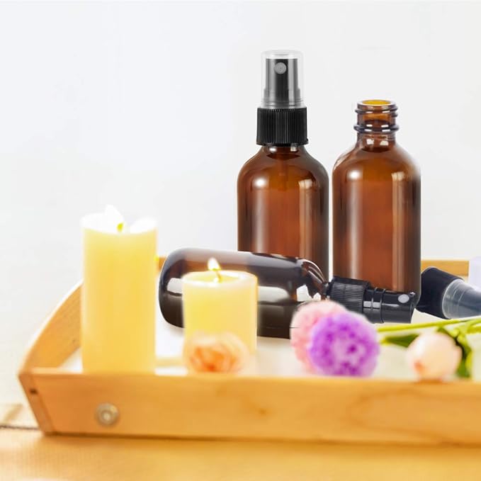 STARSIDE 16 Pack 4 oz Amber Glass Spray Bottles with Fine Mist Sprayer & Dust Cap for Essential Oils, Perfumes,Cleaning Products, 120 ml Fine Mist Glass Spray Bottle