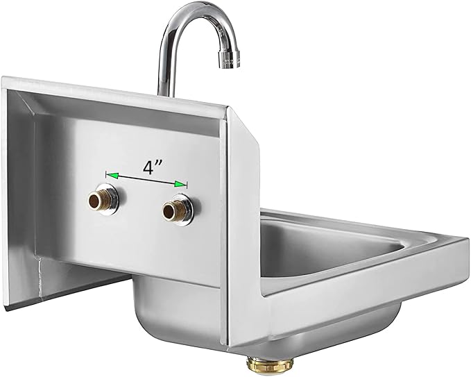 AmGood Stainless Steel Wall Mount Hand Sink 12" x 12" | NSF Commercial Hand Washing Basin with Faucet For Restaurant, Kitchen and Home | Bowl Size: 8" x 10"