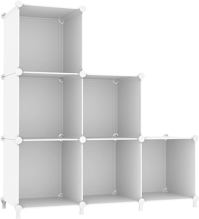 AWTATOS Cube Storage Organizer, Storage Cubes Shelves Bookshelf, 6 Cube Closet Organizers and Storage, DIY Stackable Plastic Clothes Organizer Shelving for Bedroom, Home, White