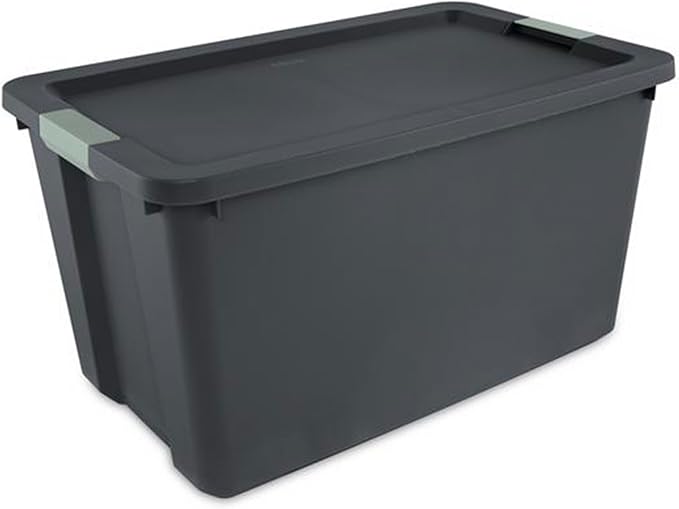 Sterilite 16 Pack 34 Gallon Latch Tote, Stackable Plastic Storage, Gray/Green