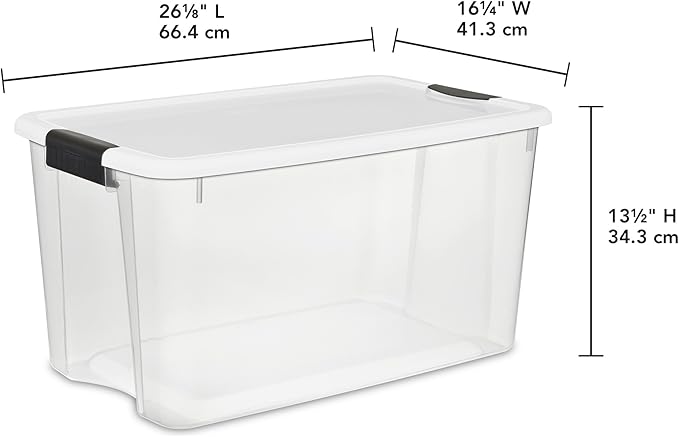 Sterilite 24-Pack Ultra Latching Box, Storage Bins with Lids, Clear Plastic, 70 Quart - Heavy-Duty Organizing Containers for Closet, Bathroom, and Office