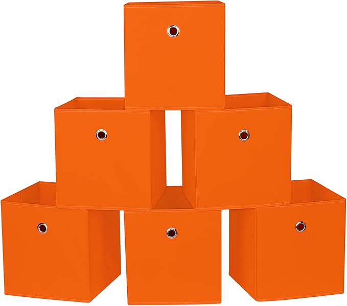 Fabric Cubes Storage Containers ,11 Inch Cloth Storage CubeFoldable Storage Bins Cubes Organizer Baskets with Dual Handles for Shelf Closet Set of 6,(Orange)