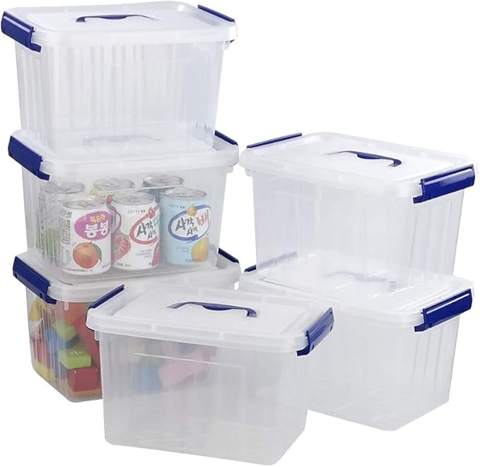 EudokkyNA Clear Storage Box with Lid, 6 Liter Small Plastic Box Bins Set of 6