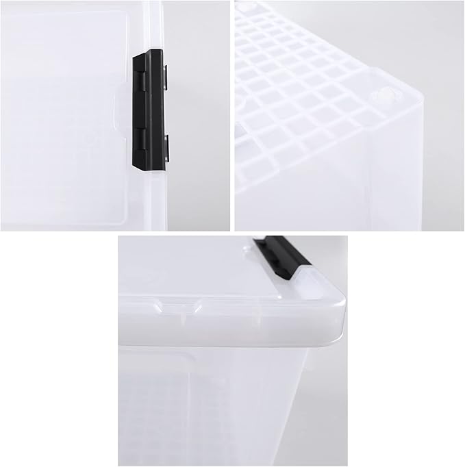 4-Pack Ultra Latching Box, Storage Bins wwith Wheels, Clear Plastic, 34 Quart Heavy-Duty Organizing Containers for Closet, Bathroom, and Office