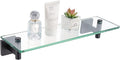 KOKOSIRI Bathroom Shelves Glass Floating Shelf 12-Inch for Bedroom, Living Room, Kitchen, Small Hanging Rack Rustproof Wall Mounted Black B1105BK-L12