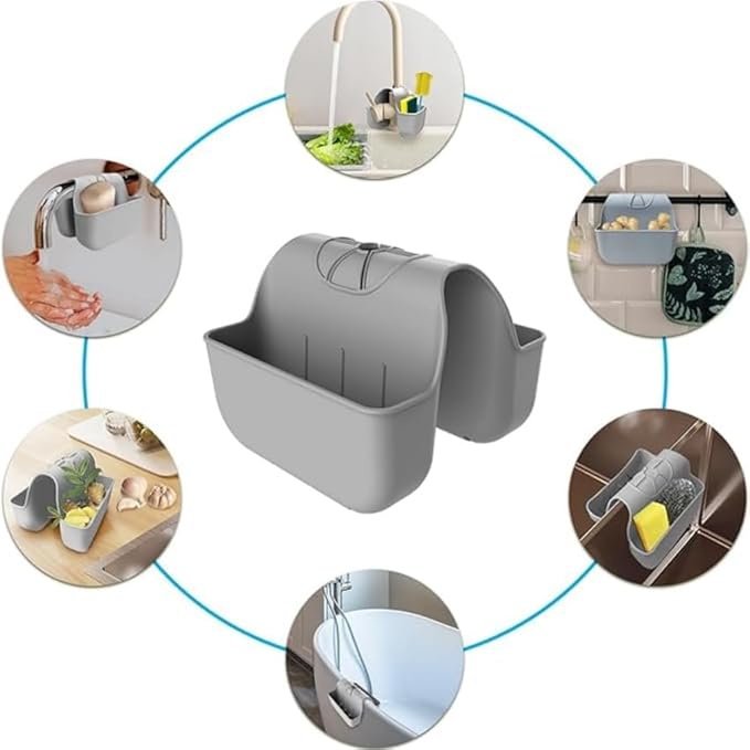 1Pc Sponge Holder for Kitchen Sink, Silicone Saddle Caddy Organizer Rack, Sponges Holder Over Faucet, Hanging Kitchen Sink Organizer Accessories Rack Basket-（Grey）