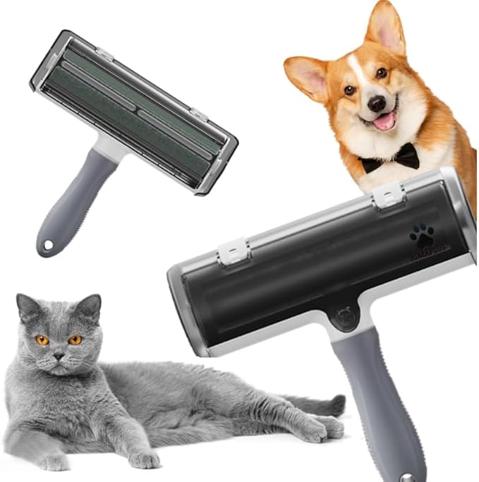Pet Hair Remover Roller – Gray – Reusable Self-Cleaning Fur Remover for Dogs & Cats – Works on Couch, Carpet, Clothes – Electrostatic, Portable, No Adhesive