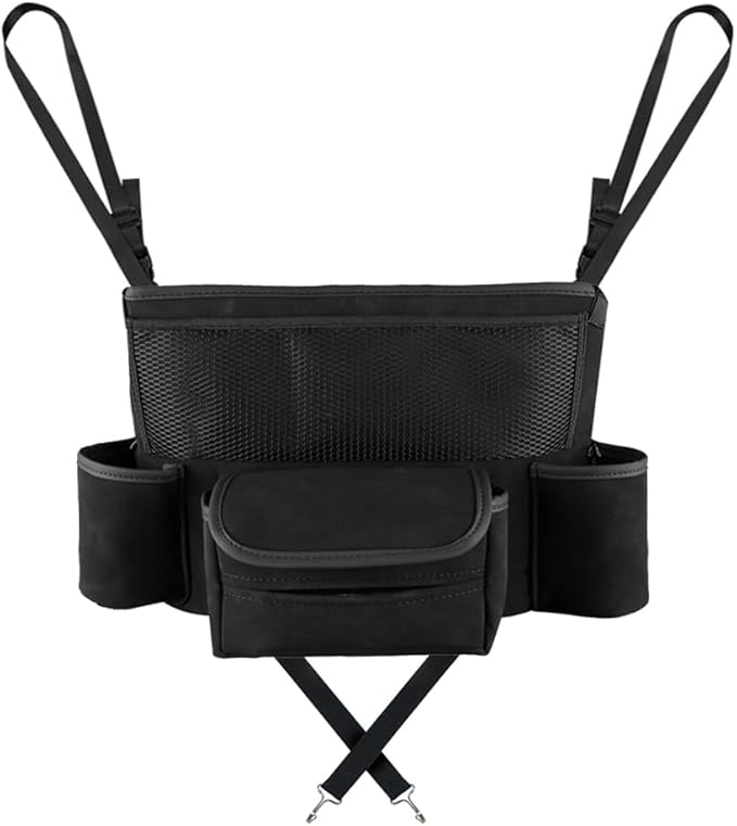 Car Organizer, Leather Large Capacity Car Purse Holder Between Seats, Seat Back Net Bag Double-sided Tissue Storage Handbag Holder Car Divider (Black)