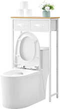 MOHOPE 2-Tier Over The Toilet Storage with 2 Fabric Drawers, Freestanding Above The Toilet Storage Cabinet, Space Saver Metal Over Toilet Bathroom Organizer Shelf for Small Space, Natural and White