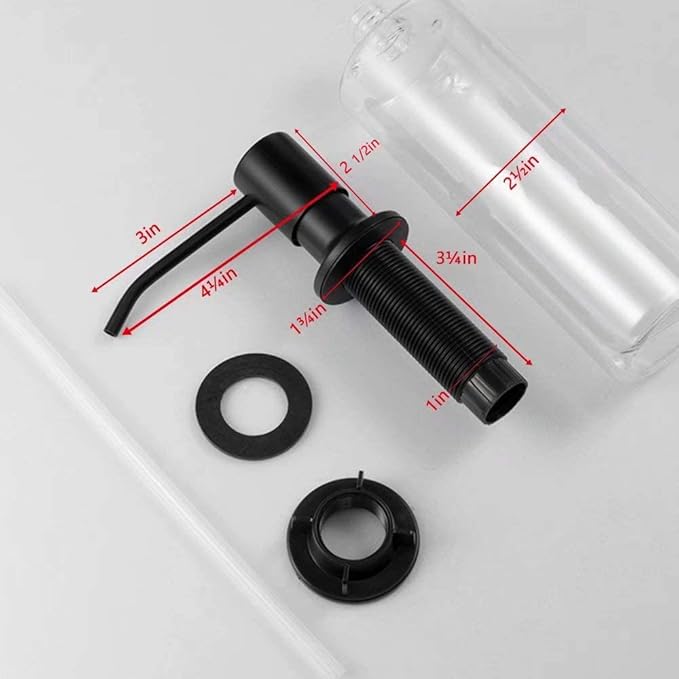 Soap Dispenser for Kitchen Sink, Built in Sink Soap Dispenser Lotion Dispenser with 17 Ounce Bottle, Stainless Steel Sink soap Dispenser, Black
