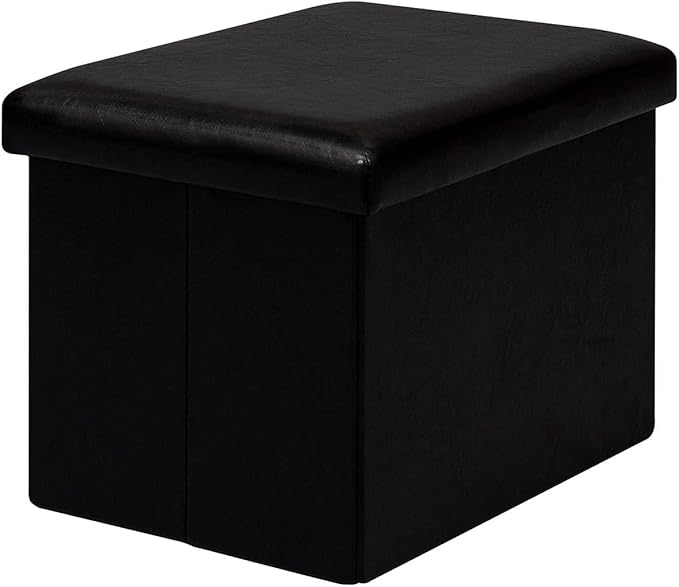 B FSOBEIIALEO Folding Storage Ottoman Cube Faux Leather Ottomans for Living Room, Bedroom, Home Office, Dorm Storage Footrest Black 16.5"x12.6"x12.6"