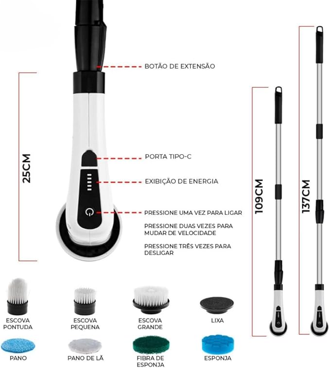 Electric Spin Scrubber with Interchangeable Brush Heads, 8 Pieces