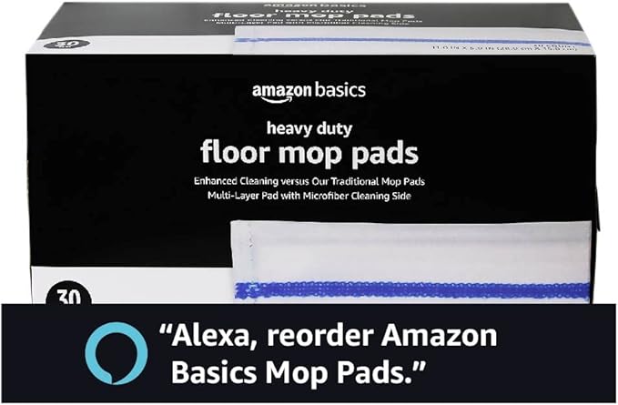 Amazon Basics Heavy Duty Disposable Floor Cleaning Mopping Pads with Absorbent Microfiber, Fits Swiffer WetJet Mopping Systems, 30 Count