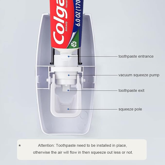 Automatic Toothbrush Dispenser Wall Mount Toothpaste Squeezer and Toothbrush Holder Set for Kids Family Bathroom Use (Black)