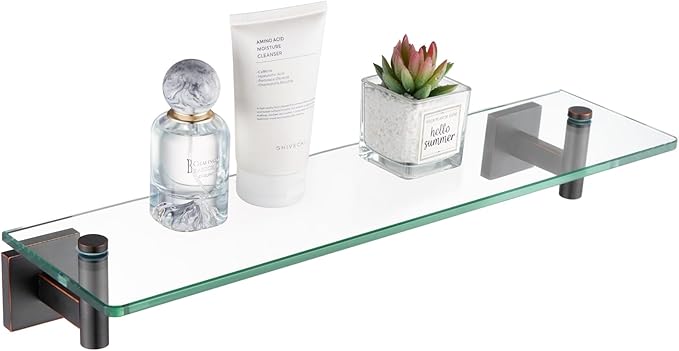 KOKOSIRI Wall Shelves Bathroom Hardware Glass Floating Shelf 20-Inch for Bedroom, Living Room, Kitchen, Hanging Rack Oil Rubbed Bronze B1105ORB-L20