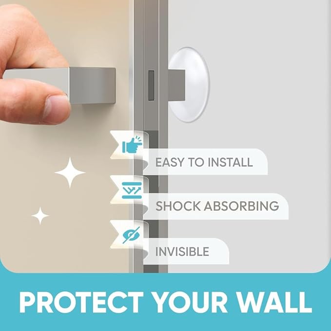 Strongest Home Wall & Door Handle Stopper 3.15" Set of 4 Pieces Clear Rubber Door Knob, Round Wall Shield Cushion, Quiet Wall Protector for Door Handle Guard Door Bumper - Self Adhesive