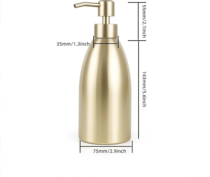 304 Stainless Steel Soap Dispenser 16oz Rust-Proof Liquid Soap Pump Bottle for Kitchen or Bathroom Countertop Hand Dish Lotion Leak-Proof (Champagne Gold)