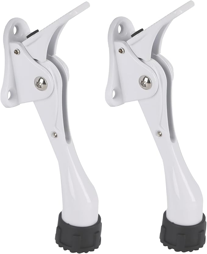 Kickdown Door Stopper 4 Inches - 2 Packs One Touch Adjustable Height Door Stop for The Bottom of Door The Bottom of Door Aluminum Alloy Metal Door Stopper with Rubber Tip White
