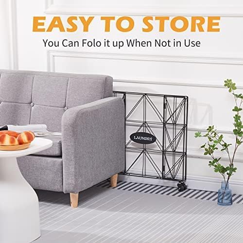 Mxfurhawa Collapsible Laundry Hamper with Wheels,Capacity and Removable Liner, Sturdy Metal Frame for Clothes Storage and Transport (110L-LX-Black)