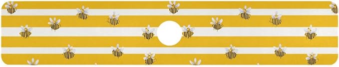 Kitchen Sink Splash Guard 1 PC 30 Inch Sink Faucet Mat Splash Guard for Bathroom Countertop Water Absorbent Foldable Cuttable Soft Washable Yellow and White Striped Bees01