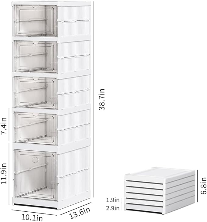 5 Tiers Stackable Shoe Storage Organizer bins open front, Space Saving Shoe Rack Holder Boxes,Moving Cabinet Bins Sturdy, Clear