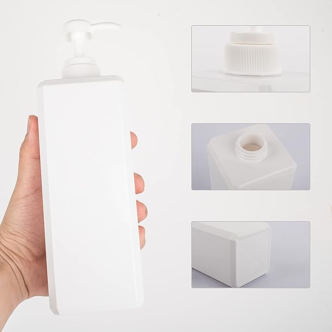 Pump Bottle, Refillable Plastic Empty Lotion Soap Dispenser Liquid Container for Bathroom Shampoo and Body Wash, 32oz/1l White 2 Pack