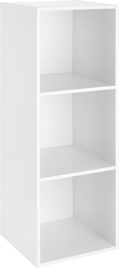 Whitmor 3 Cube Bookcase, 3 Tier Stackable MDF Bookself, Open Storage Display Organizer, Storage Cabinet for Living Room, Bedroom, Home, Office, 12.2" L x 11.7" W x 35.6" H, White