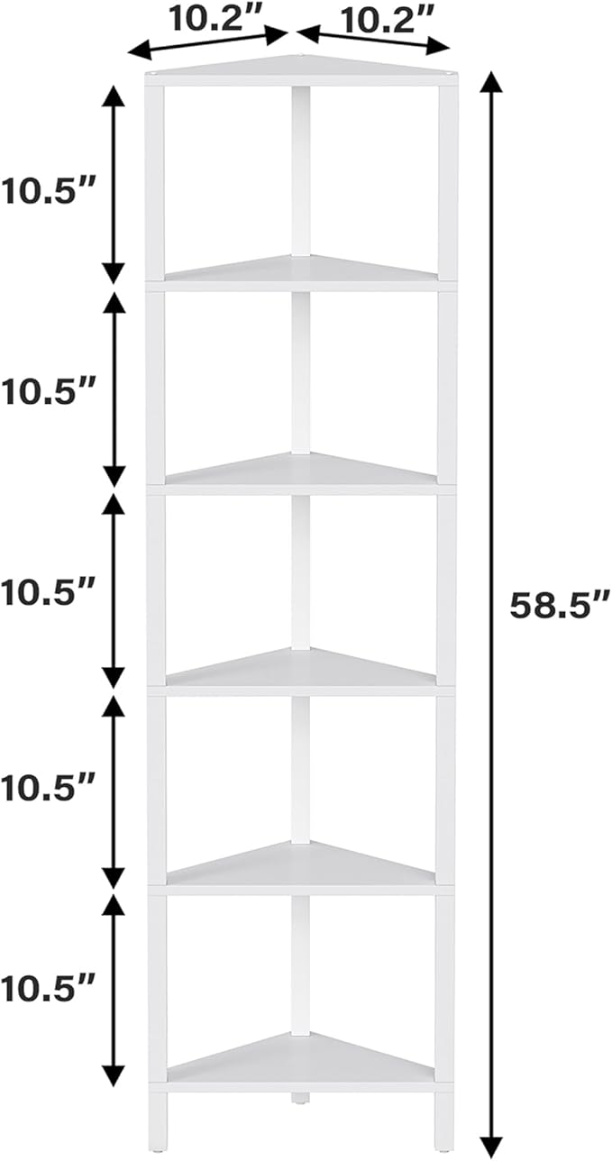 TUTOTAK 6-Tier Corner Bookshelf,Corner Shelf for Small Space, Narrow Display Corner Shelf Stand with Storage Rack, for Living Room, Bedroom, White BS05BW006