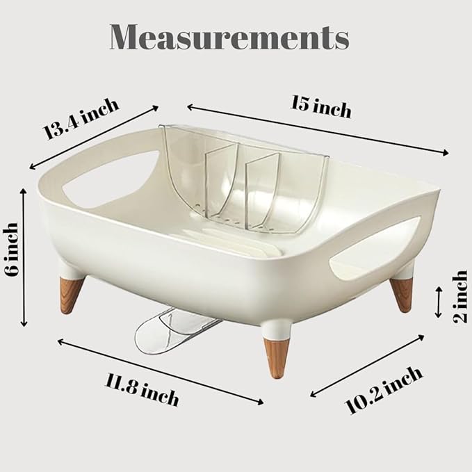Dish Drying Rack, Modern Sink Drainer with Strainer extenable spout, Pots & Pans, Space Saving Kitchen Dish Racks, Kitchen Counter Dish Drainer Off White escurridor de cocina platos