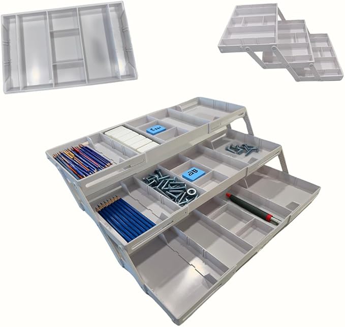 3 Tier Drawer Organizer, Multi Level Smart Drawer Organizer for Desk, Expandable Organizer for Office, Makeup, Jewelry, Kitchen, Folding Storage for Home and Office Drawers - White