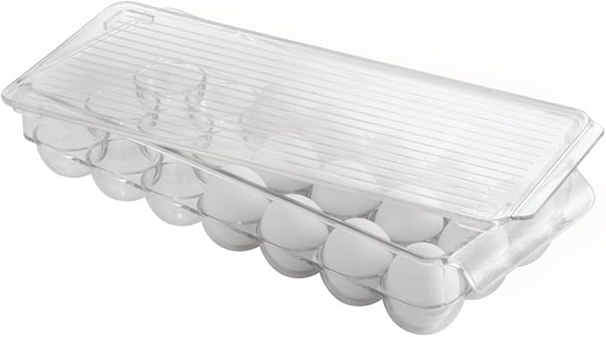 iDesign Clear Plastic Egg Holder for Fridge with Lid - 21 Egg Storage Container Organizer Bin