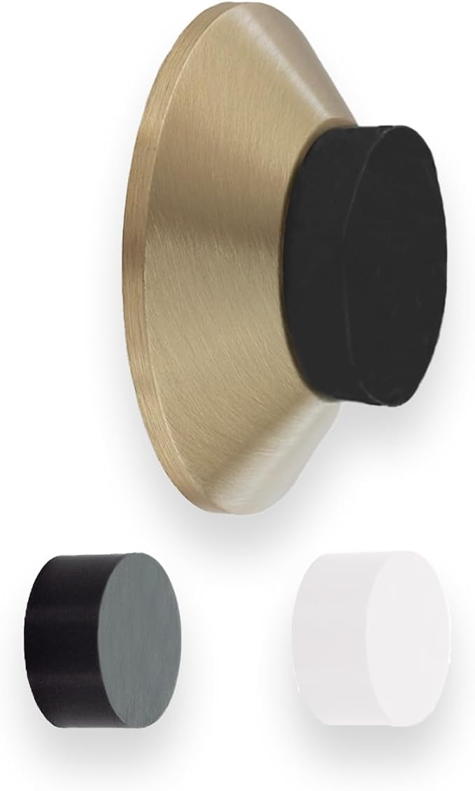 Evi Herrajes | Adhesive Door Stop | Wall Mounted | 1,37x0,59" | Matt Brass | Conical Shape | Two Rubbers Included | Adhesive or Screw Installation
