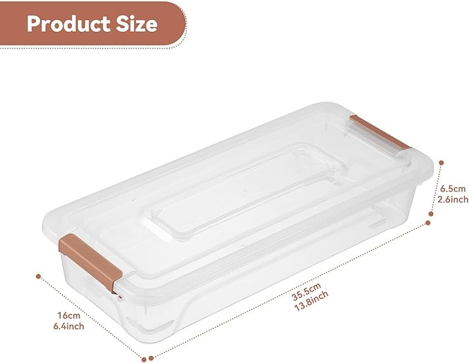 novelinks Clear Stackable Storage Bins with lid Storage Boxes Durable Plastic Organizer Containers for Home Office, Kitchen, Craft Supplies (4 Quart 8 Pack Brown)