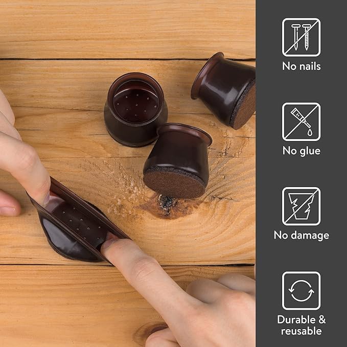Aneaseit Chair Leg Floor Protectors - 16 pcs Dark Walnut - Felt Bottom Silicone Pads for Hardwood Floors & Furniture Feet - Rubber Caps for Chairs - X-Small