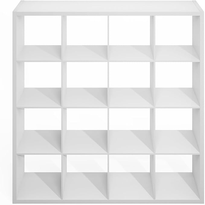 Furinno Simple Cube Storage Organizer, 16-Cube Display Shelf, Open Back Shelving Unit, Storage Shelves, Extra Thick Frame, for Organization and Storage, Living Room, Home Office, White