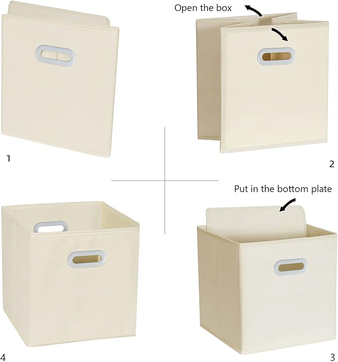 Fabric Cloth Storage Bins,Fabric Cube Organizer with Dual Handles Foldable Cube Storage Baskets for Home Bedroom Storage,Set of 3, Creamy-White