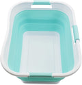 SAMMART 30L (8 gallon) Collapsible Plastic Laundry Basket - Foldable Pop Up Storage Container/Organizer - Portable Washing Tub - Water Capacity 24L(6.3 gallon) (1, White/Lake Green)