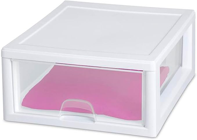 Sterilite 24-Pack 16 Quart Stacking Drawer, Clear Storage Closet Organizer, White Frame - Stackable Modular Plastic Drawers for Clothes, Accessories, Craft Supplies, Shoes or Linens