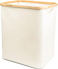 Naturoom 60L Bamboo Storage Basket | Laundry Hamper, Folding Bamboo Frame Fabric Shelf Basket With Handles, Large Cube Organizer For Bathroom, Bedroom Dirty Clothes/Towels/Blankets/Toys Storage Bin