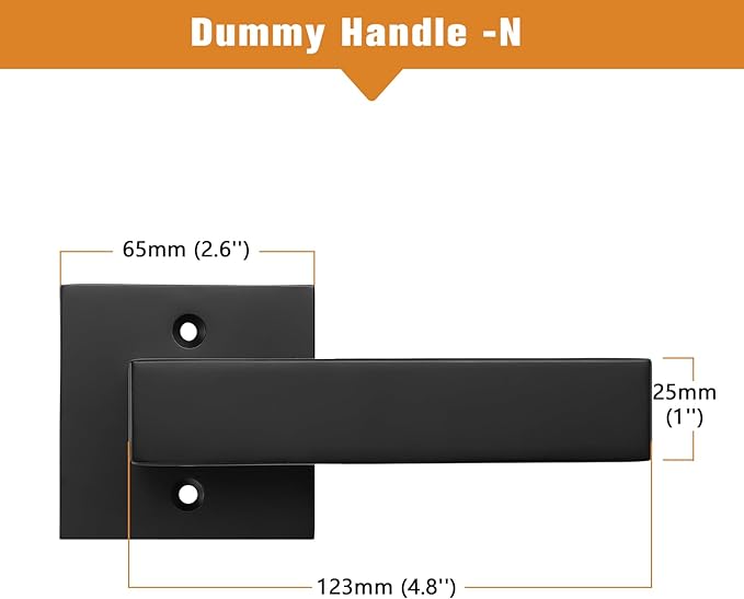 Probrico Non-Turning Half-Dummy Levers in Matte Black, Stainless Steel Square Bar Single Dummy Handles, Heavy Duty Hardware for Closet Balcony Pantry or French Doors(Exposed Screws, 6 Pack)