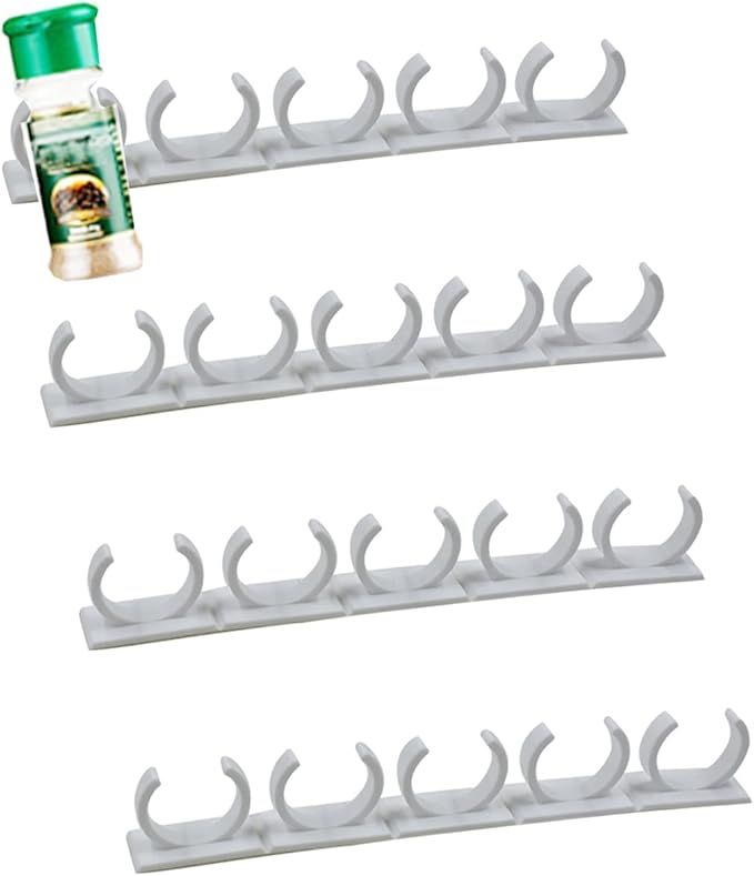 4 Pack 20-Clips Spice Gripper Clip Wall Mounted Kitchen Spice Jar Rack,Organizer Rack,Seasoning Jar Storage Holder,Bottles Clip,Cupboard Spice Rack Cabinet Door with Adhesive Tape