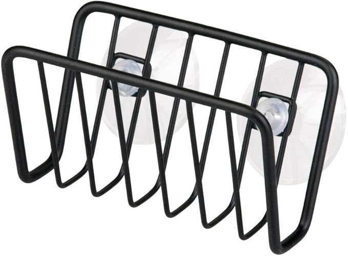 mDesign Metal Sponge Holder for Kitchen Sink with Suction Cups - Small Holder for Sponges in the Kitchen or Soap Holder in the Bathroom - Quick Drying Open Wire Basket - Ronde Collection - Matte Black